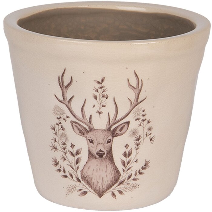 Clayre & Eef Dekoratívny kvetináč so sobím motívom Ø 12x11 cm