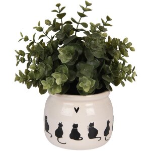 Clayre & Eef Kvetináč Mačka Béžová Čierna Ø12x10 cm Keramika Vidiecky štýl