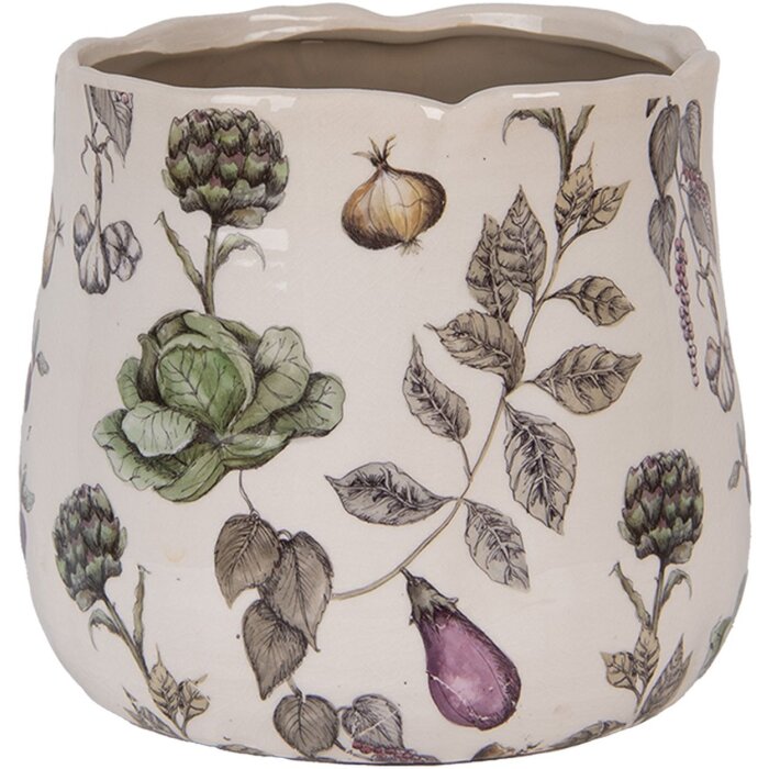 Clayre & Eef Kvetináč keramický Ø21x19cm béžový zelenina rustikálny štýl