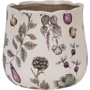 Clayre & Eef Kvetináč keramický Ø21x19cm béžový zelenina rustikálny štýl