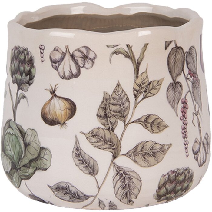 Clayre & Eef 6CETKG0001S kvetináč béžový Ø14x12 cm vidiecky štýl