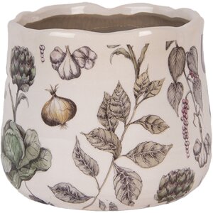 Clayre & Eef 6CETKG0001S kvetináč béžový Ø14x12 cm vidiecky štýl