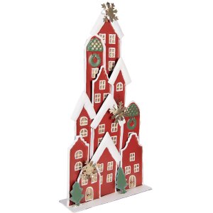 Clayre & Eef 5Y1379 Vianočná dekorácia Domčeky červené 28x8x56cm kov Landhaus štýl
