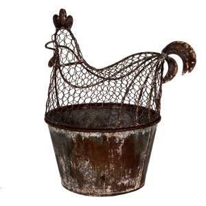Clayre & Eef Dekoračné kura zo železa - rustikálny štýl 39x39x25 cm
