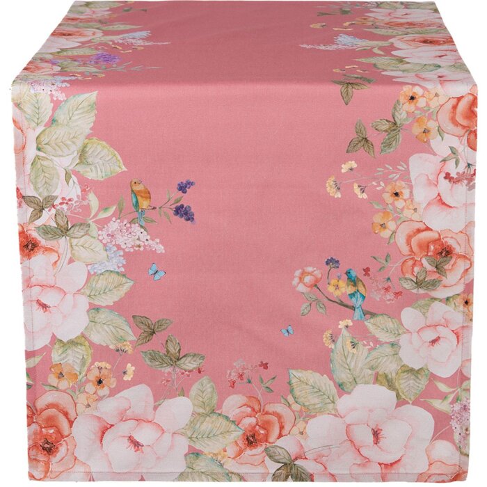 Clayre & Eef obrus FFA64P 50x140 cm – Ružový kvetinový vzor