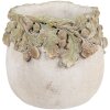Clayre & Eef kvetináč s reliéfom dubového lístia 15x13 cm béžovo-zelený