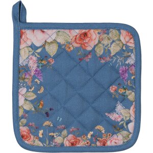 Clayre & Eef Podložka pod hrnce Floral Romance Modrá 20x20 cm
