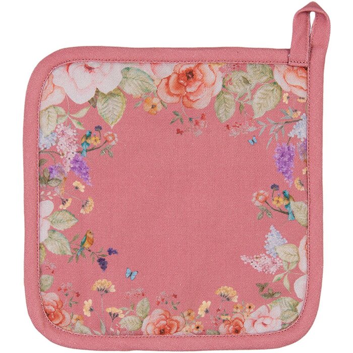 Clayre & Eef FFA45P Chňapka 20x20 cm – Ružová s kvetinovým vzorom