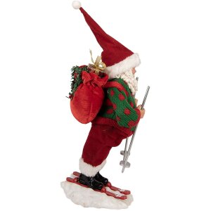 Clayre & Eef Santa Claus na lyžiach – Dekoratívna figúrka 15x13x28 cm
