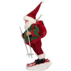 Clayre & Eef Santa Claus na lyžiach – Dekoratívna figúrka 15x13x28 cm