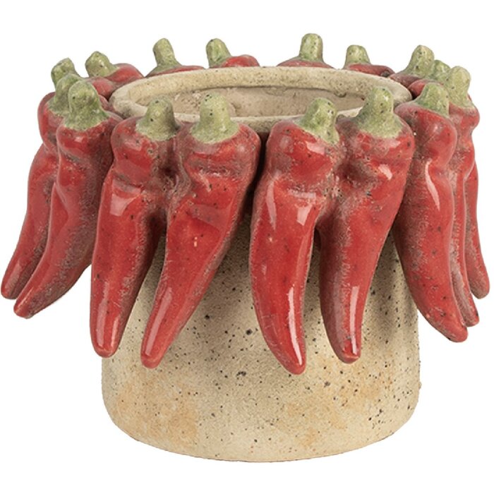 Clayre & Eef kvetináč Ø 17x13 cm béžovo-červený terakota