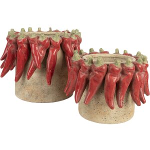 Clayre & Eef kvetináč Ø 17x13 cm béžovo-červený terakota
