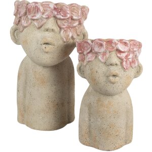 Clayre & Eef Kvetináč 16x15x25 cm Béžovočervený