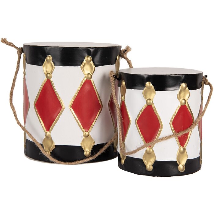 Clayre & Eef 6Y5808 Dekoračný bubon set 2, bielo-čierna, 15x38/13x29 cm