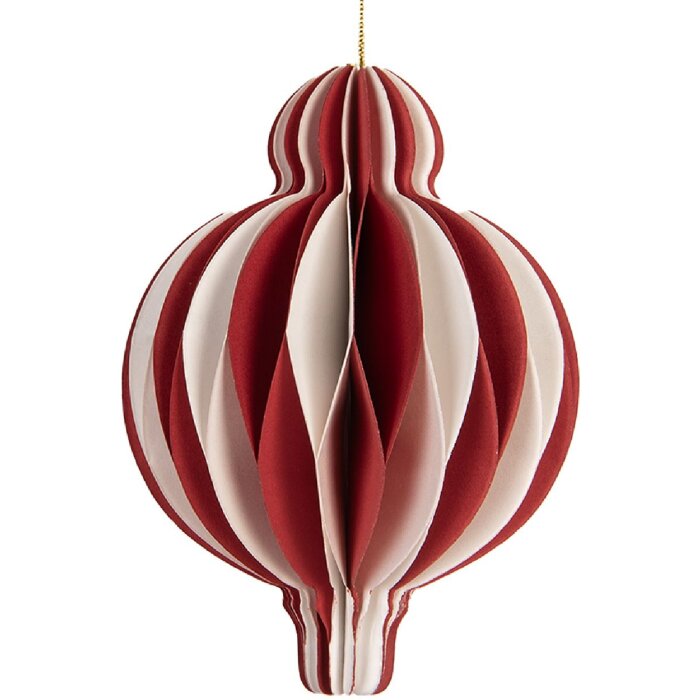 Clayre & Eef Papierový vianočný ornament 10 cm červeno-biely