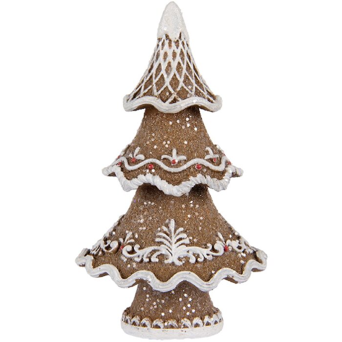 Clayre & Eef Dekoračný vianočný stromček 7x5x11 cm hnedo-biely