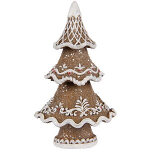 Clayre & Eef Dekoračný vianočný stromček 7x5x11 cm hnedo-biely
