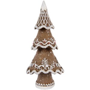 Clayre & Eef Dekoračný vianočný stromček 7x5x11 cm hnedo-biely