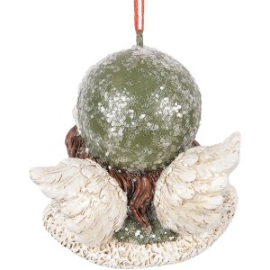 Clayre & Eef 6PR5705 Dekoračný záves Anjel 7x7x7 cm zelený a béžový