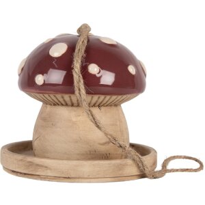 Clayre & Eef Dekoračný vtáčik béžovo-červený 13x13 cm