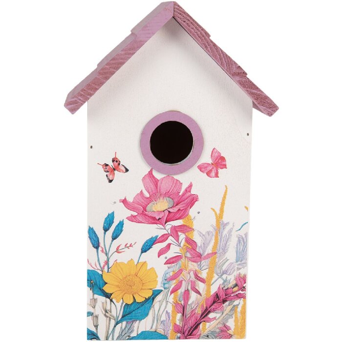 Clayre & Eef 6H2452 Vtáčia búdka 15x10x22 cm bielo-ružová