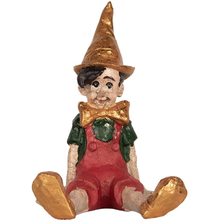 Clayre & Eef Pinocchio 13x13x19 cm béžovo-červená figúrka