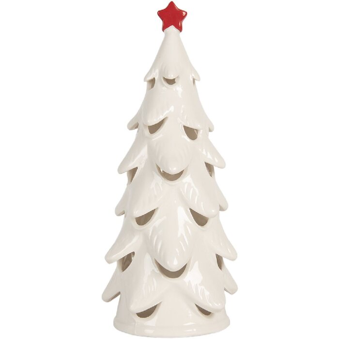 Clayre & Eef Dekoračný vianočný stromček s LED 11x25 cm biely/červený
