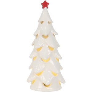 Clayre & Eef Dekoračný vianočný stromček s LED 11x25 cm biely/červený