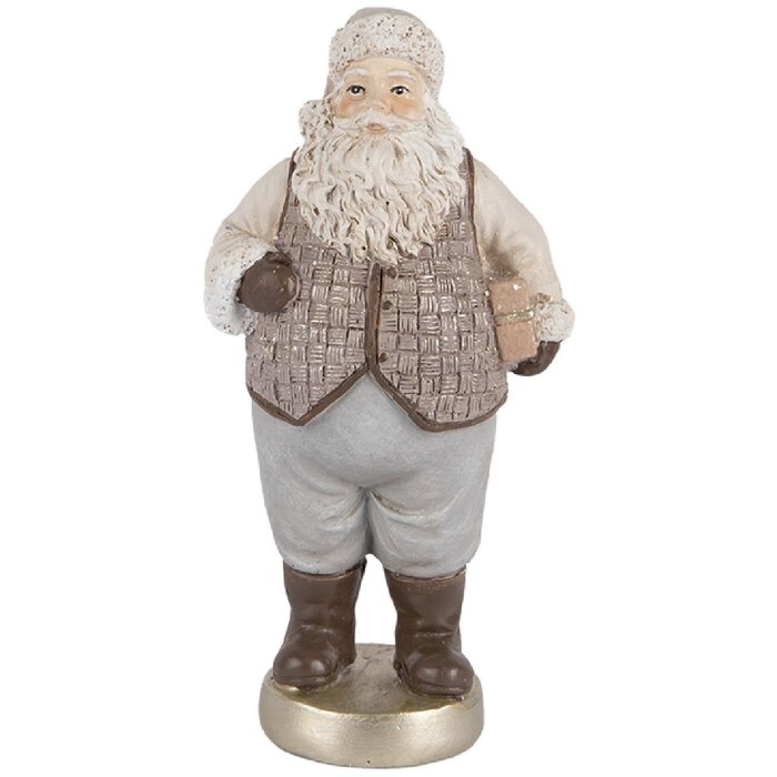 Clayre & Eef 6PR5521 Dekorácia Santa Claus 8x6x15 cm Béžovo-šedá
