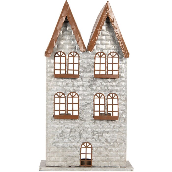 Clayre & Eef 6Y5811 Svietnik Domčeky 30x13x54 cm Sivý