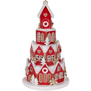 Clayre & Eef Dekoračný domček s LED Ø 13x22 cm Červeno-biely