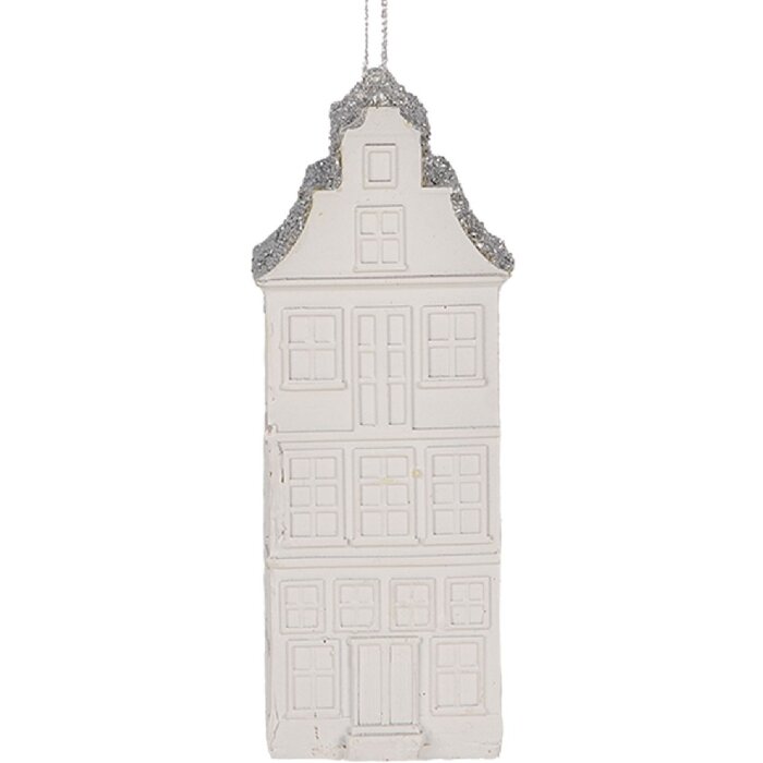 Clayre & Eef 6PR5610 Dekoračný záves Domček 4x4x11 cm Biely Strieborný