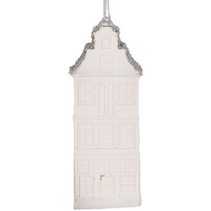 Clayre & Eef 6PR5610 Dekoračný záves Domček 4x4x11 cm Biely Strieborný