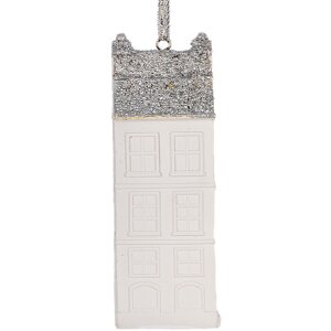 Clayre & Eef 6PR5610 Dekoračný záves Domček 4x4x11 cm Biely Strieborný