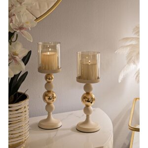 Mauro Ferretti svietnik Glassy creme – 2-dielna súprava Ø 10x32/36 cm