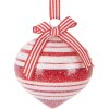 Clayre & Eef 6GL5180 Vianočná guľa červeno-biela 8 cm