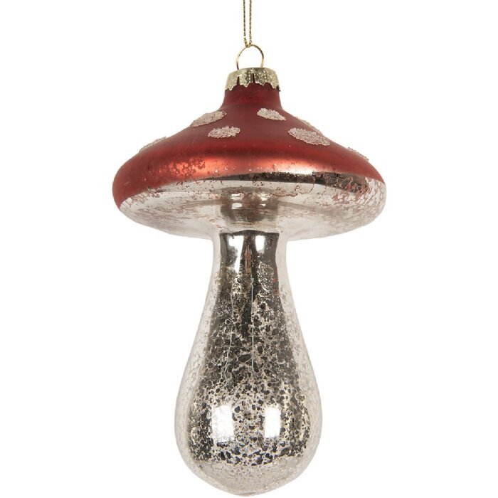 Clayre & Eef Vianočný záves Ø 9x13 cm Červeno-strieborný