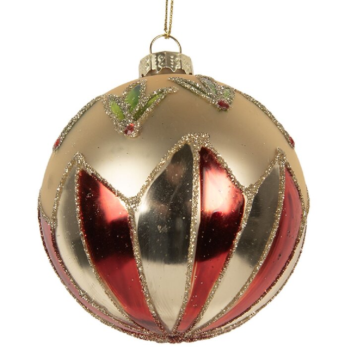 Clayre & Eef 6GL5316 Vianočná guľa Ø 8 cm zlatá/červená