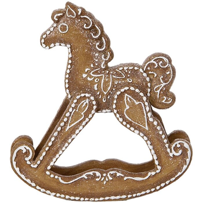 Clayre & Eef Dekoračný hojdací kôň hnedo-biely 14x4x15 cm