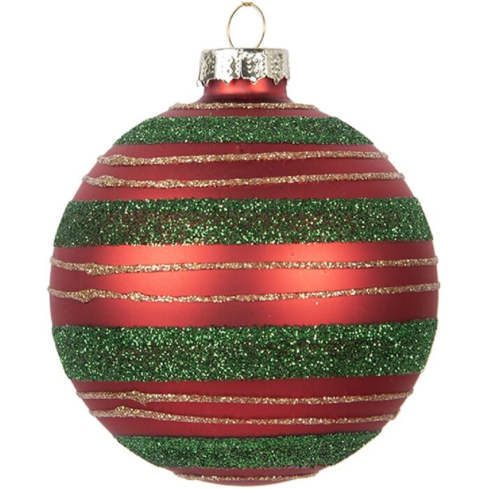 Clayre & Eef 6GL5170 Vianočná guľa červeno-zelená 8 cm
