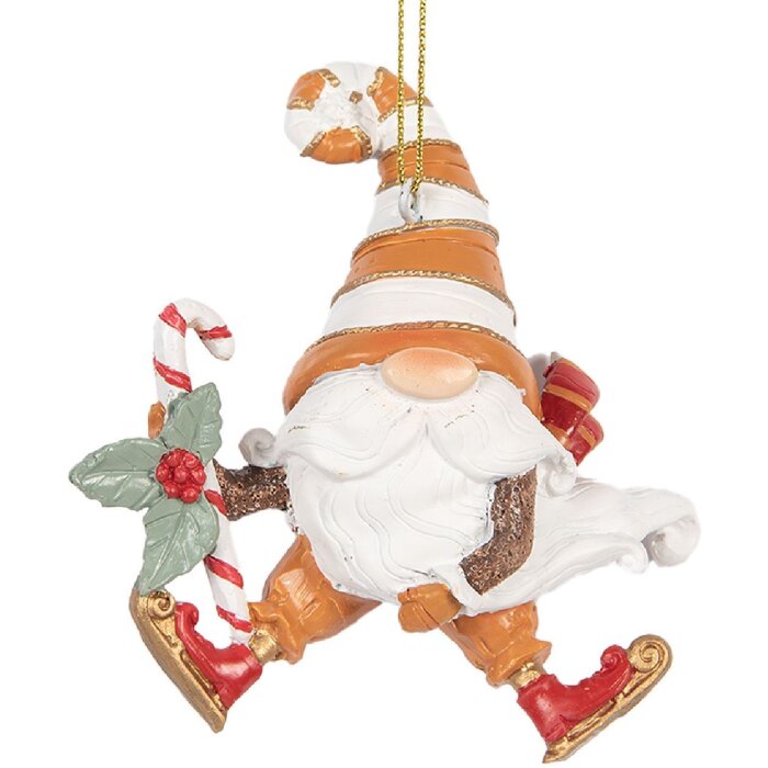 Clayre & Eef 6PR5302 Dekoračný záves Santaklaus 8x4x10 cm oranžovo-biely