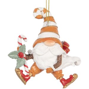 Clayre & Eef 6PR5302 Dekoračný záves Santaklaus 8x4x10 cm oranžovo-biely