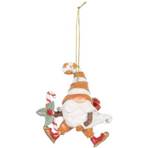 Clayre & Eef 6PR5302 Dekoračný záves Santaklaus 8x4x10 cm oranžovo-biely