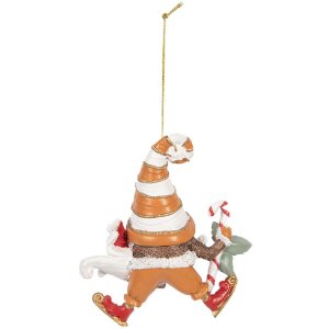 Clayre & Eef 6PR5302 Dekoračný záves Santaklaus 8x4x10 cm oranžovo-biely