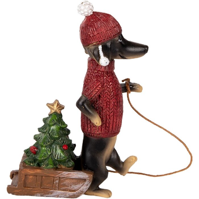 Clayre & Eef Dekoračný jazvečík 8x4x13 cm hnedo-červený