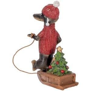 Clayre & Eef Dekoračný jazvečík 8x4x13 cm hnedo-červený