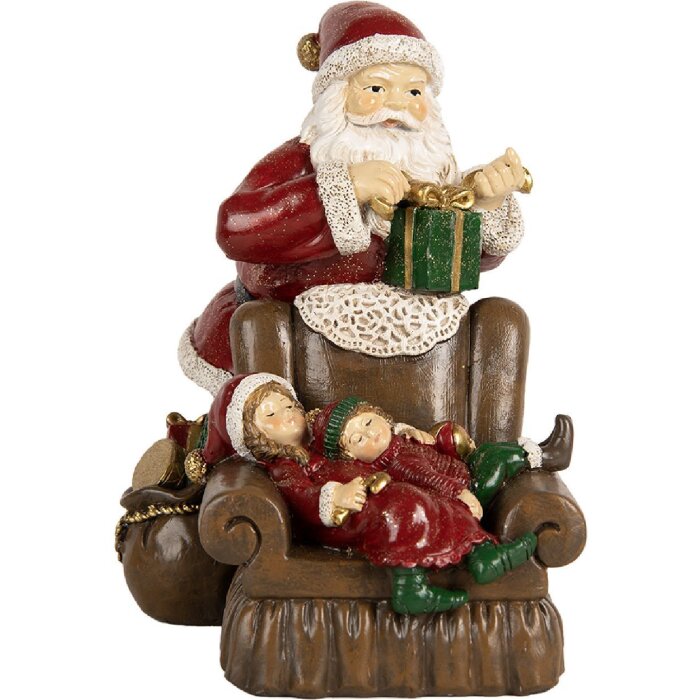 Clayre & Eef Santa Claus s deťmi 17x13x18 cm Červená