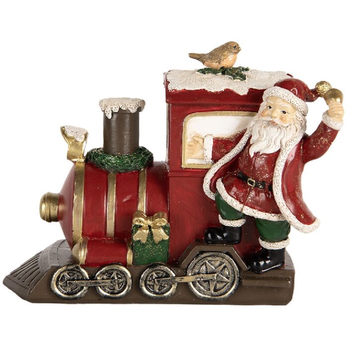 Clayre & Eef Dekorácia Santa Claus s lokomotívou 16x10x13 cm červená