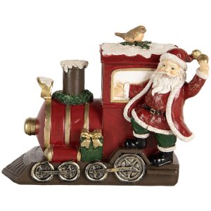 Clayre & Eef Dekorácia Santa Claus s lokomotívou 16x10x13 cm červená