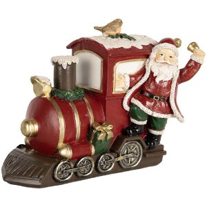Clayre & Eef Dekorácia Santa Claus s lokomotívou 16x10x13 cm červená